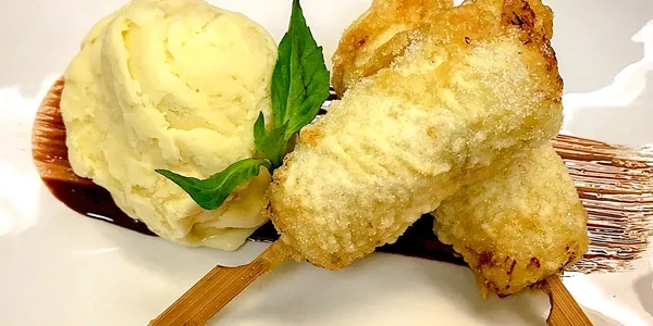 Deep fried banana with ice cream